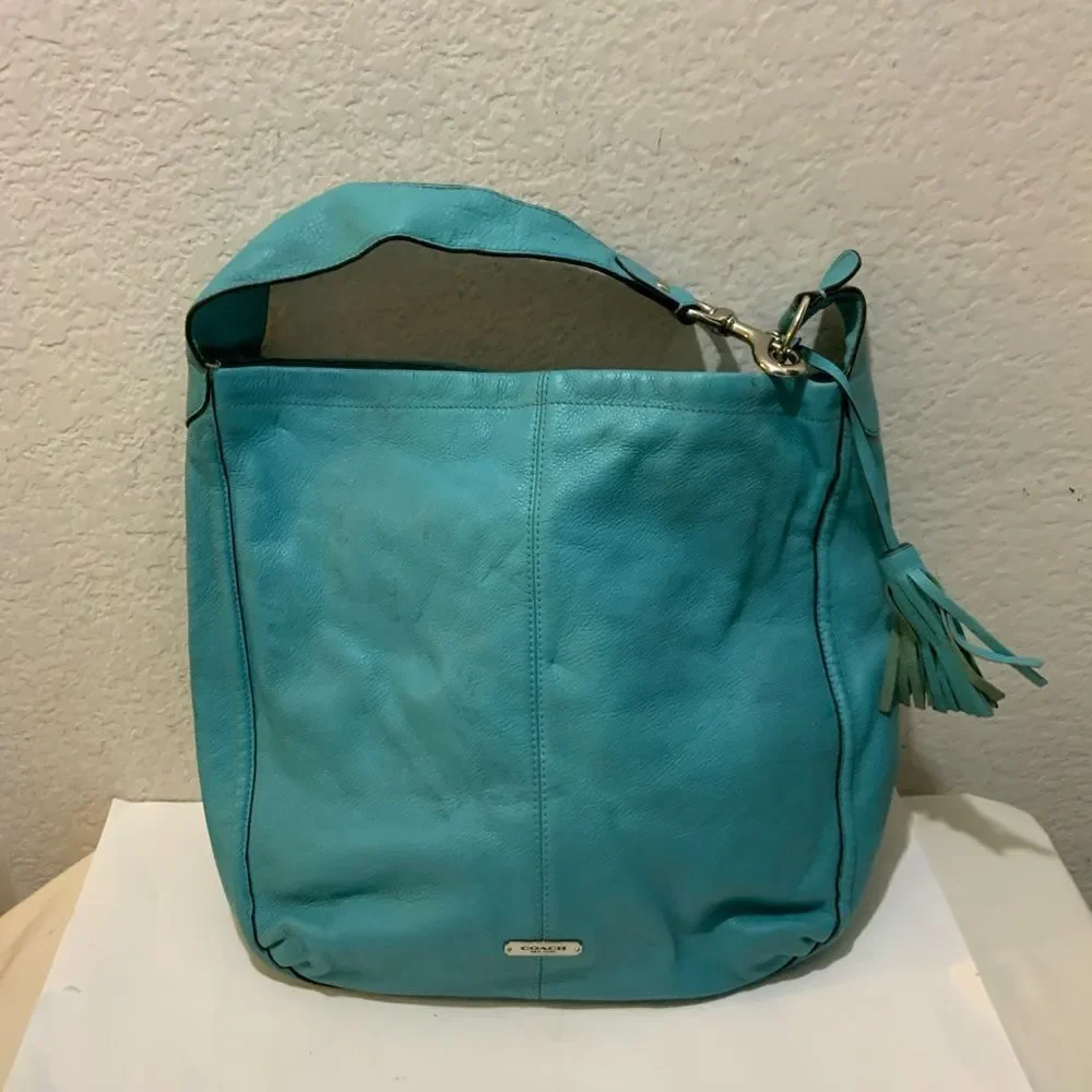 Coach F23309 Avery Leather‎ Hobo in Silver/ Turquoise.